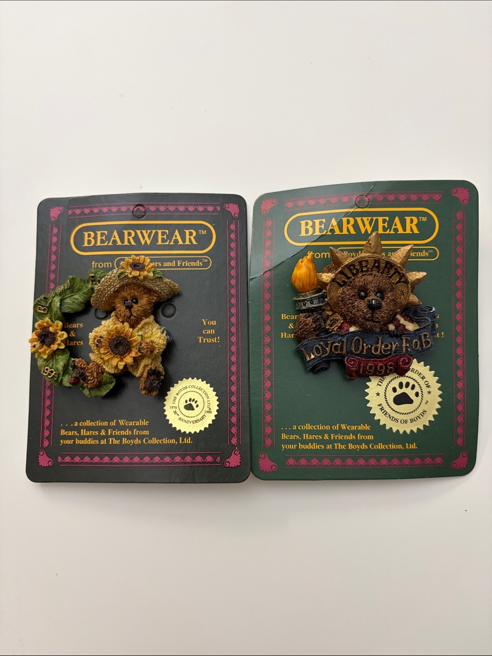 Vtg Boyds Bears and Friends Bearwear Sunflower & Libearty Loyal Order Brooch Pin
